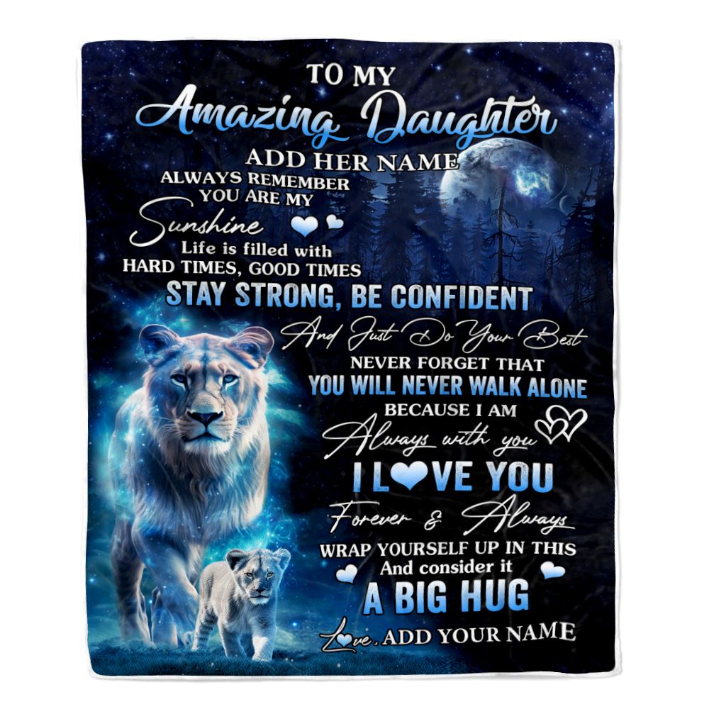 Personalized To My Amazing Daughter Lion Blanket From Mom Mother My Sunshine Daughter Birthday Gifts Graduation Christmas Customized Fleece Throw Blanket | teecentury
