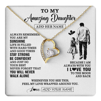 Forever Love Necklace 18K Yellow Gold Finish | 1 | Personalized To My Amazing Daughter Necklace From Dad Father Man It A Big Hug Daughter Birthday Gifts Graduation Christmas Custom Gift Box Message Card | https://teecentury.