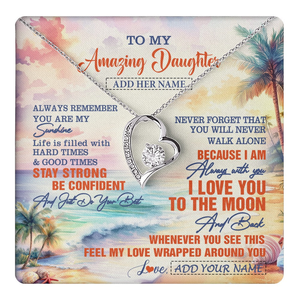Forever Love Necklace 14K White Gold Finish | 1 | Personalized To My Amazing Daughter Necklace From Dad Mom Mother Beach It A Big Hug Daughter Birthday Gifts Graduation Christmas Custom Gift Box Message Card Shirt & Hoodie | https://teecentury.