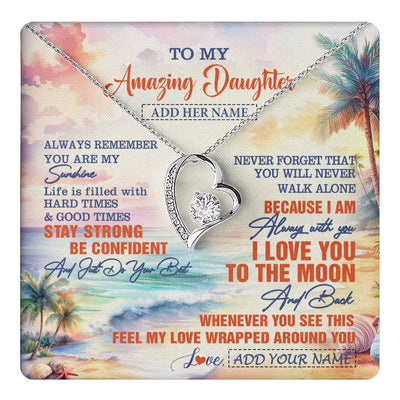 Forever Love Necklace 14K White Gold Finish | 1 | Personalized To My Amazing Daughter Necklace From Dad Mom Mother Beach It A Big Hug Daughter Birthday Gifts Graduation Christmas Custom Gift Box Message Card Shirt & Hoodie | https://teecentury.