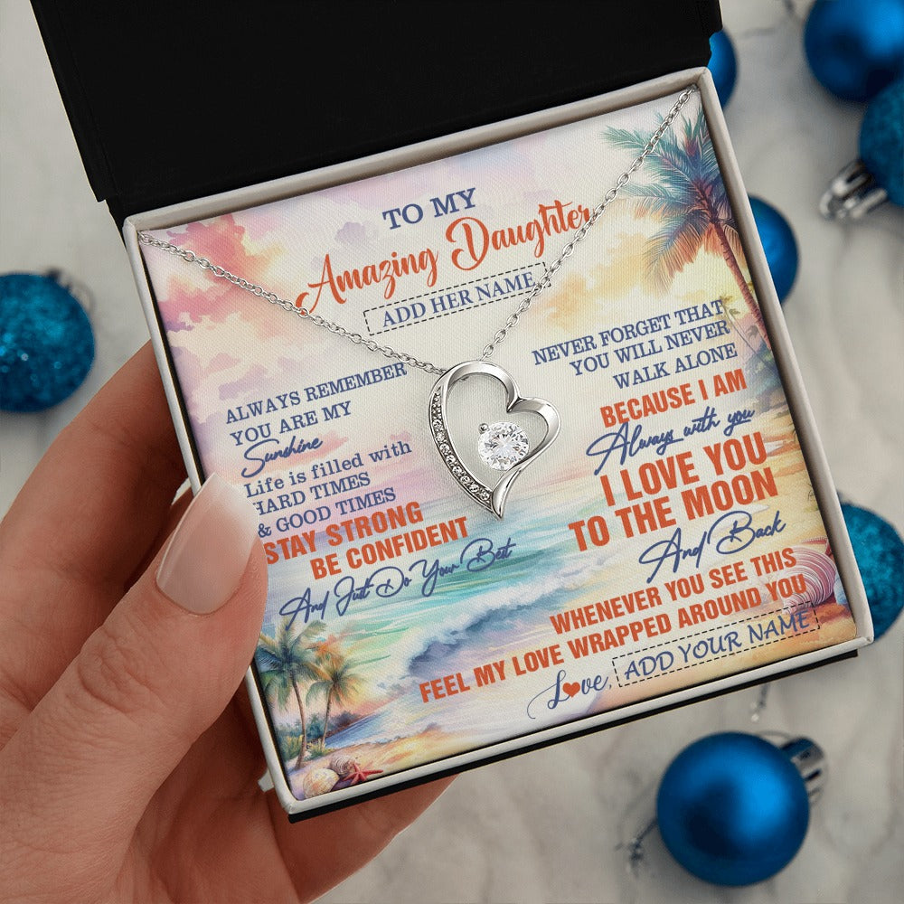 Forever Love Necklace 14K White Gold Finish | 2 | Personalized To My Amazing Daughter Necklace From Dad Mom Mother Beach It A Big Hug Daughter Birthday Gifts Graduation Christmas Custom Gift Box Message Card Shirt & Hoodie | https://teecentury.