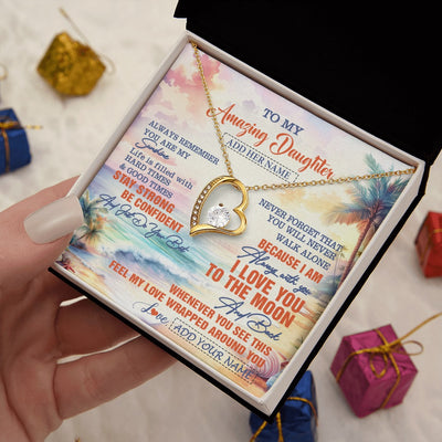 Forever Love Necklace 18K Yellow Gold Finish | 2 | Personalized To My Amazing Daughter Necklace From Dad Mom Mother Beach It A Big Hug Daughter Birthday Gifts Graduation Christmas Custom Gift Box Message Card Shirt & Hoodie | https://teecentury.