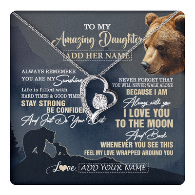 Forever Love Necklace 14K White Gold Finish | 1 | Personalized To My Amazing Daughter Necklace From Dad Mom Mother Bear It A Big Hug Daughter Birthday Gifts Graduation Christmas Custom Gift Box Message Card | https://teecentury.