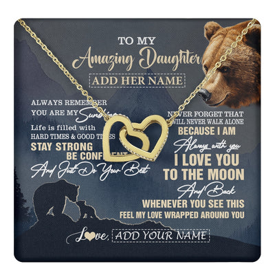 Interlocking Hearts Necklace 18K Yellow Gold Finish | 1 | Personalized To My Amazing Daughter Necklace From Dad Mom Mother Bear It A Big Hug Daughter Birthday Gifts Graduation Christmas Custom Gift Box Message Card | https://teecentury.