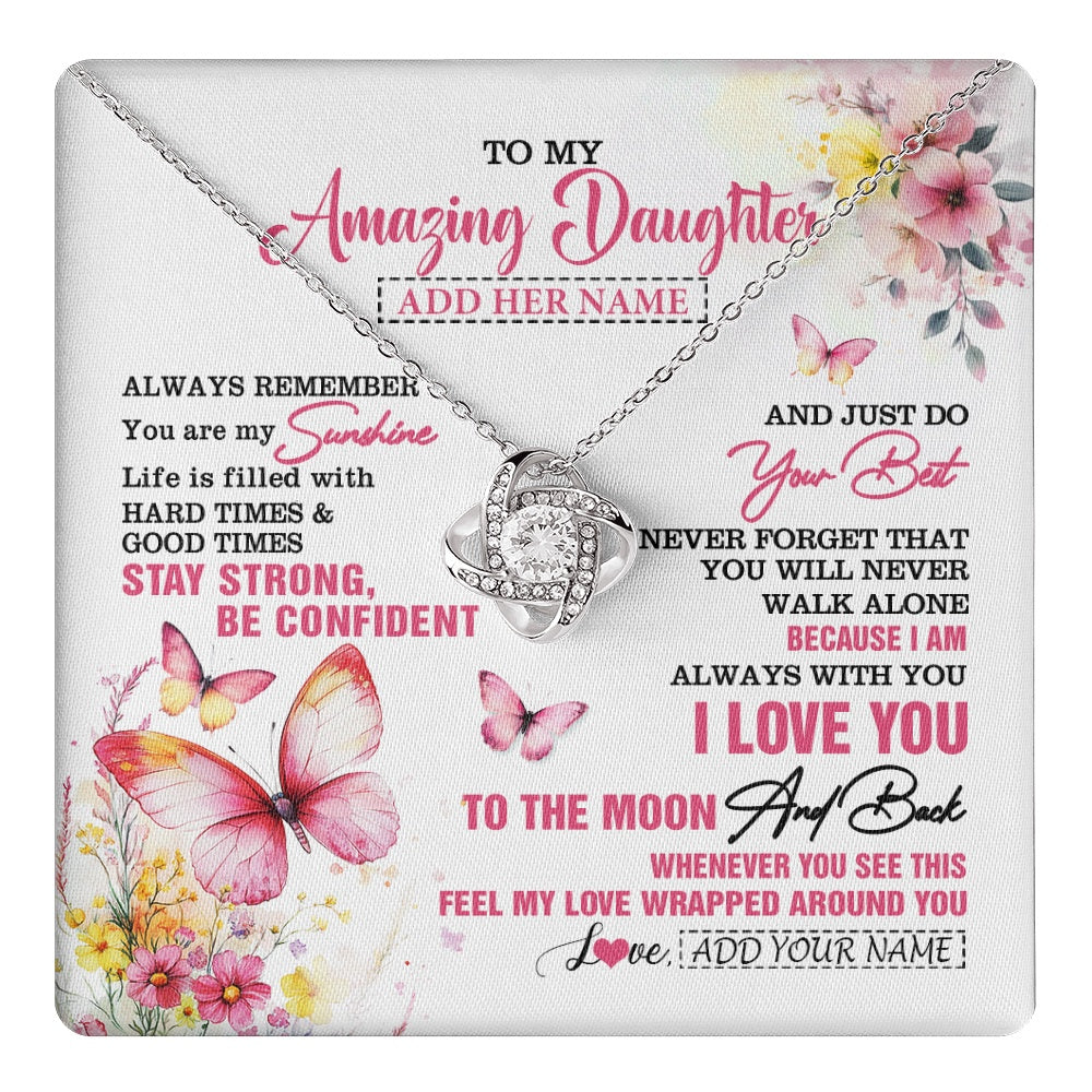 Love Knot Necklace 14K White Gold Finish | 1 | Personalized To My Amazing Daughter Necklace From Dad Mom Mother Butterfly It A Big Hug Daughter Birthday Gifts Christmas Graduation Gift Box Message Card | https://teecentury.