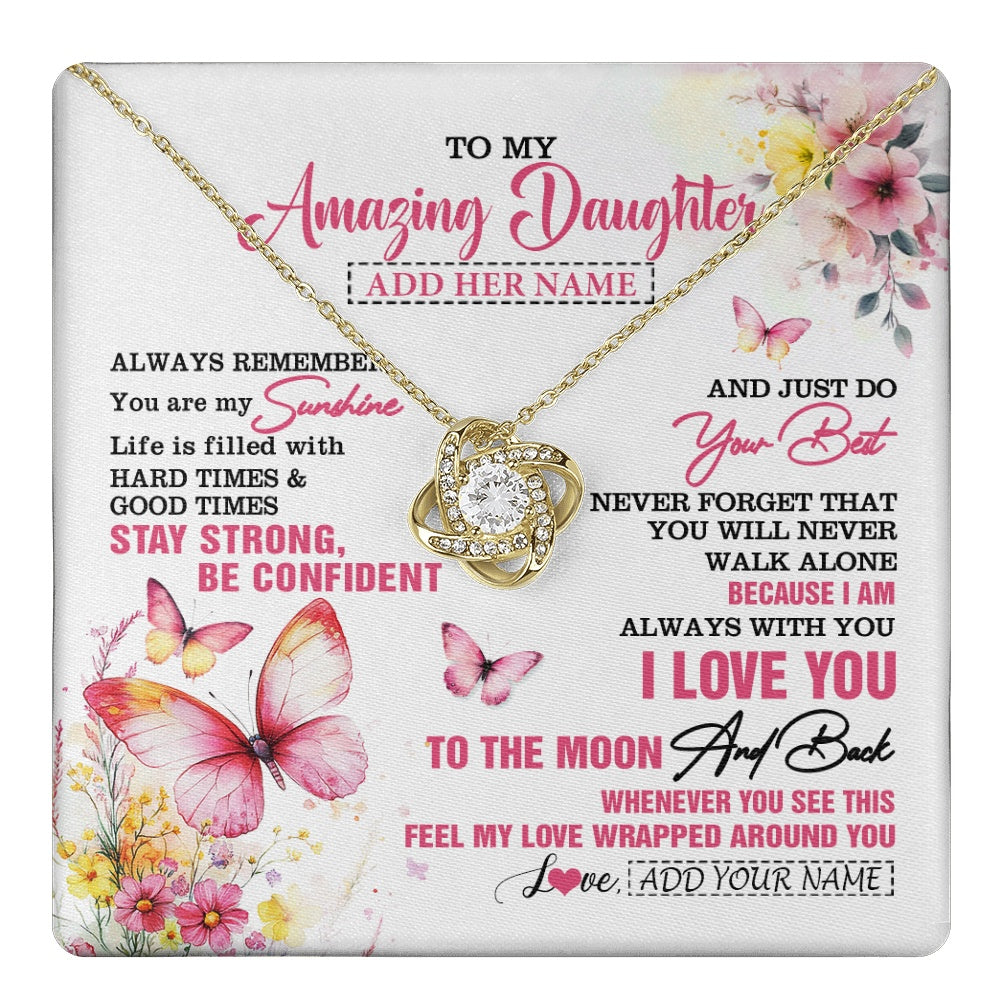 Love Knot Necklace 18K Yellow Gold Finish | 1 | Personalized To My Amazing Daughter Necklace From Dad Mom Mother Butterfly It A Big Hug Daughter Birthday Gifts Christmas Graduation Gift Box Message Card | https://teecentury.