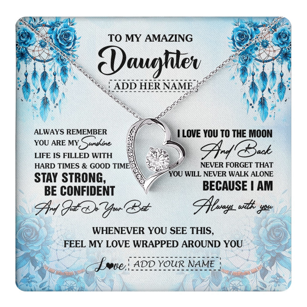 Forever Love Necklace 14K White Gold Finish | 1 | Personalized To My Amazing Daughter Necklace From Dad Mom Mother Dream Catcher It A Big Hug Daughter Birthday Gifts Christmas Customized Gift Box Message Card | https://teecentury.