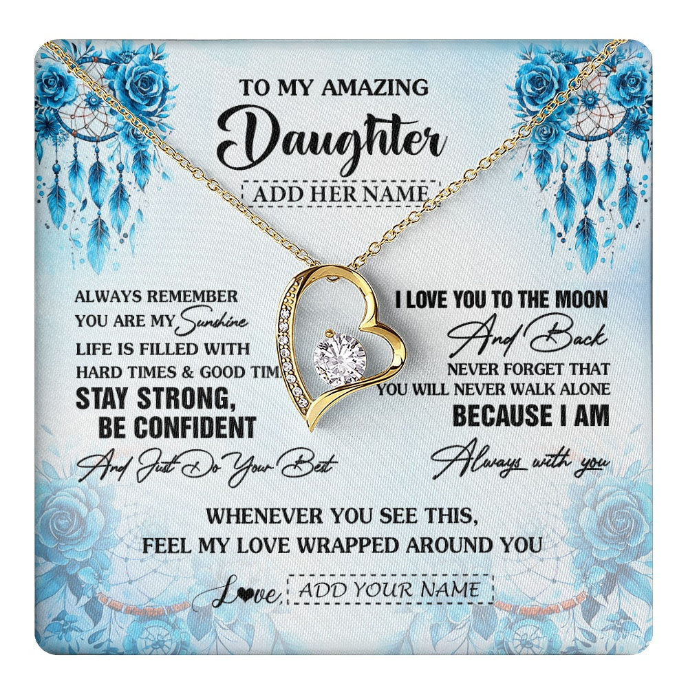 Forever Love Necklace 18K Yellow Gold Finish | 1 | Personalized To My Amazing Daughter Necklace From Dad Mom Mother Dream Catcher It A Big Hug Daughter Birthday Gifts Christmas Customized Gift Box Message Card | https://teecentury.