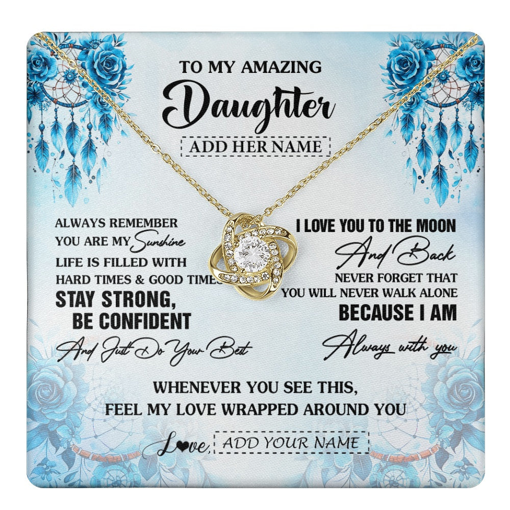 Love Knot Necklace 18K Yellow Gold Finish | 1 | Personalized To My Amazing Daughter Necklace From Dad Mom Mother Dream Catcher It A Big Hug Daughter Birthday Gifts Christmas Customized Gift Box Message Card | https://teecentury.