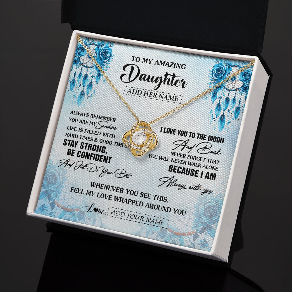 Love Knot Necklace 18K Yellow Gold Finish | 2 | Personalized To My Amazing Daughter Necklace From Dad Mom Mother Dream Catcher It A Big Hug Daughter Birthday Gifts Christmas Customized Gift Box Message Card | https://teecentury.