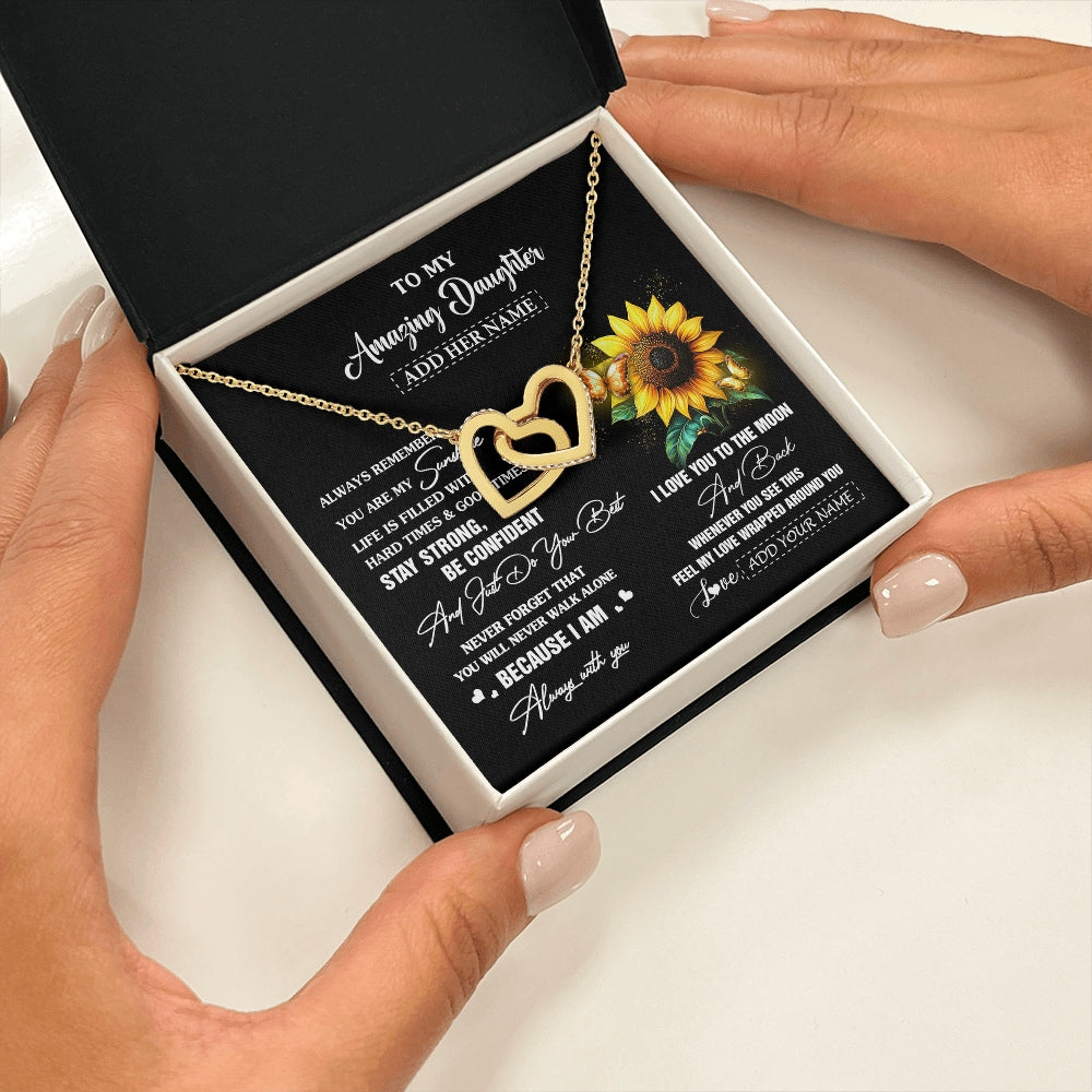 Interlocking Hearts Necklace 18K Yellow Gold Finish | 2 | Personalized To My Amazing Daughter Necklace From Dad Mom Mother Sunflower It A Big Hug Daughter Birthday Gifts Christmas Custom Gift Box Message Card | https://teecentury.
