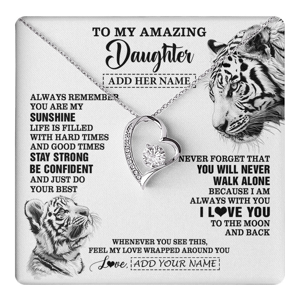 Forever Love Necklace 14K White Gold Finish | 1 | Personalized To My Amazing Daughter Necklace From Dad Mom Mother White Tiger It A Big Hug Daughter Birthday Gifts Christmas Custom Gift Box Message Card | https://teecentury.