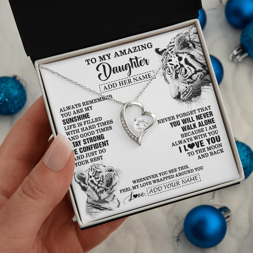 Forever Love Necklace 14K White Gold Finish | 2 | Personalized To My Amazing Daughter Necklace From Dad Mom Mother White Tiger It A Big Hug Daughter Birthday Gifts Christmas Custom Gift Box Message Card | https://teecentury.