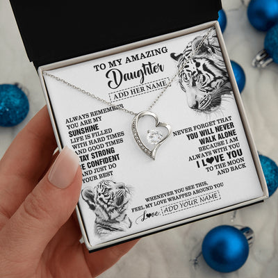 Forever Love Necklace 14K White Gold Finish | 2 | Personalized To My Amazing Daughter Necklace From Dad Mom Mother White Tiger It A Big Hug Daughter Birthday Gifts Christmas Custom Gift Box Message Card | https://teecentury.
