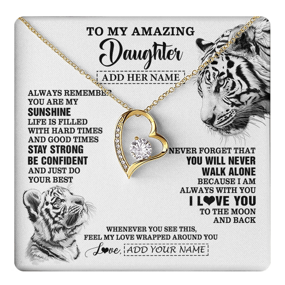 Forever Love Necklace 18K Yellow Gold Finish | 1 | Personalized To My Amazing Daughter Necklace From Dad Mom Mother White Tiger It A Big Hug Daughter Birthday Gifts Christmas Custom Gift Box Message Card | https://teecentury.