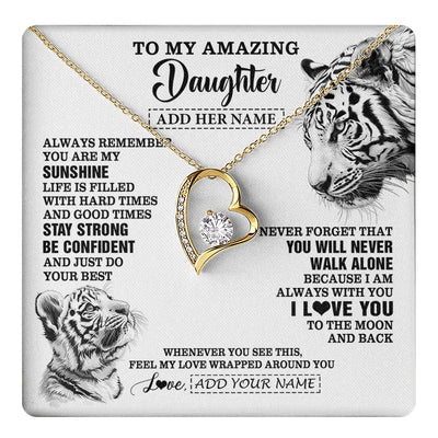 Forever Love Necklace 18K Yellow Gold Finish | 1 | Personalized To My Amazing Daughter Necklace From Dad Mom Mother White Tiger It A Big Hug Daughter Birthday Gifts Christmas Custom Gift Box Message Card | https://teecentury.