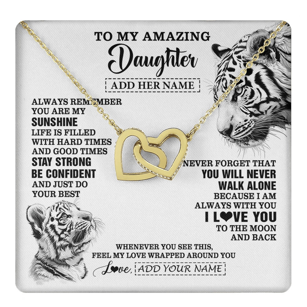Interlocking Hearts Necklace 18K Yellow Gold Finish | 1 | Personalized To My Amazing Daughter Necklace From Dad Mom Mother White Tiger It A Big Hug Daughter Birthday Gifts Christmas Custom Gift Box Message Card | https://teecentury.