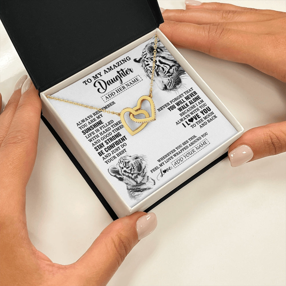 Interlocking Hearts Necklace 18K Yellow Gold Finish | 2 | Personalized To My Amazing Daughter Necklace From Dad Mom Mother White Tiger It A Big Hug Daughter Birthday Gifts Christmas Custom Gift Box Message Card | https://teecentury.