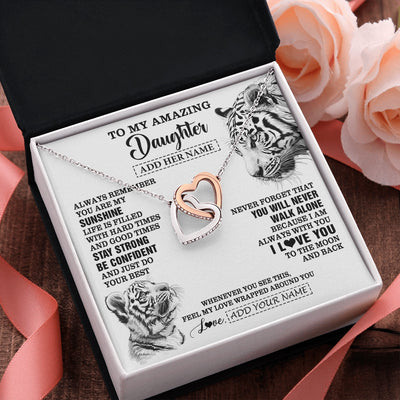 Interlocking Hearts Necklace Stainless Steel & Rose Gold Finish | 2 | Personalized To My Amazing Daughter Necklace From Dad Mom Mother White Tiger It A Big Hug Daughter Birthday Gifts Christmas Custom Gift Box Message Card | https://teecentury.