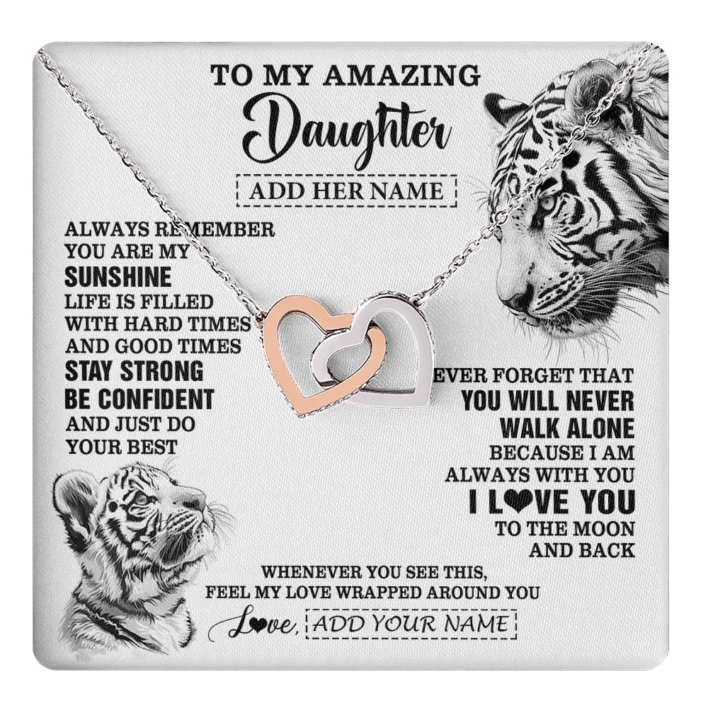 Interlocking Hearts Necklace Stainless Steel & Rose Gold Finish | 1 | Personalized To My Amazing Daughter Necklace From Dad Mom Mother White Tiger It A Big Hug Daughter Birthday Gifts Christmas Custom Gift Box Message Card | https://teecentury.