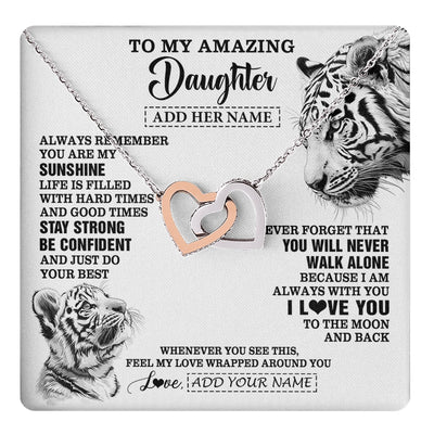 Interlocking Hearts Necklace Stainless Steel & Rose Gold Finish | 1 | Personalized To My Amazing Daughter Necklace From Dad Mom Mother White Tiger It A Big Hug Daughter Birthday Gifts Christmas Custom Gift Box Message Card | https://teecentury.