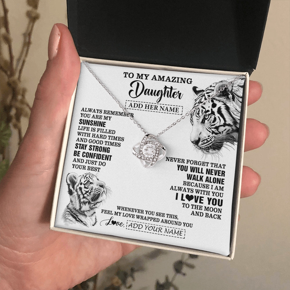 Love Knot Necklace 14K White Gold Finish | 2 | Personalized To My Amazing Daughter Necklace From Dad Mom Mother White Tiger It A Big Hug Daughter Birthday Gifts Christmas Custom Gift Box Message Card | https://teecentury.
