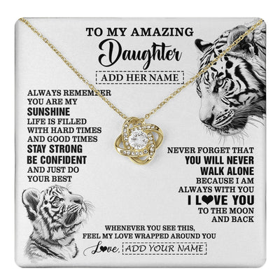 Love Knot Necklace 18K Yellow Gold Finish | 1 | Personalized To My Amazing Daughter Necklace From Dad Mom Mother White Tiger It A Big Hug Daughter Birthday Gifts Christmas Custom Gift Box Message Card | https://teecentury.