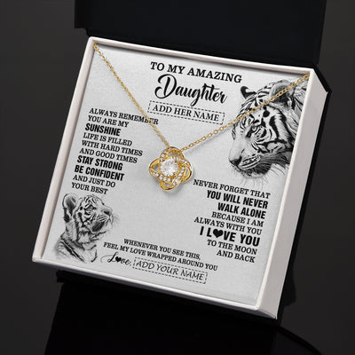 Love Knot Necklace 18K Yellow Gold Finish | 2 | Personalized To My Amazing Daughter Necklace From Dad Mom Mother White Tiger It A Big Hug Daughter Birthday Gifts Christmas Custom Gift Box Message Card | https://teecentury.