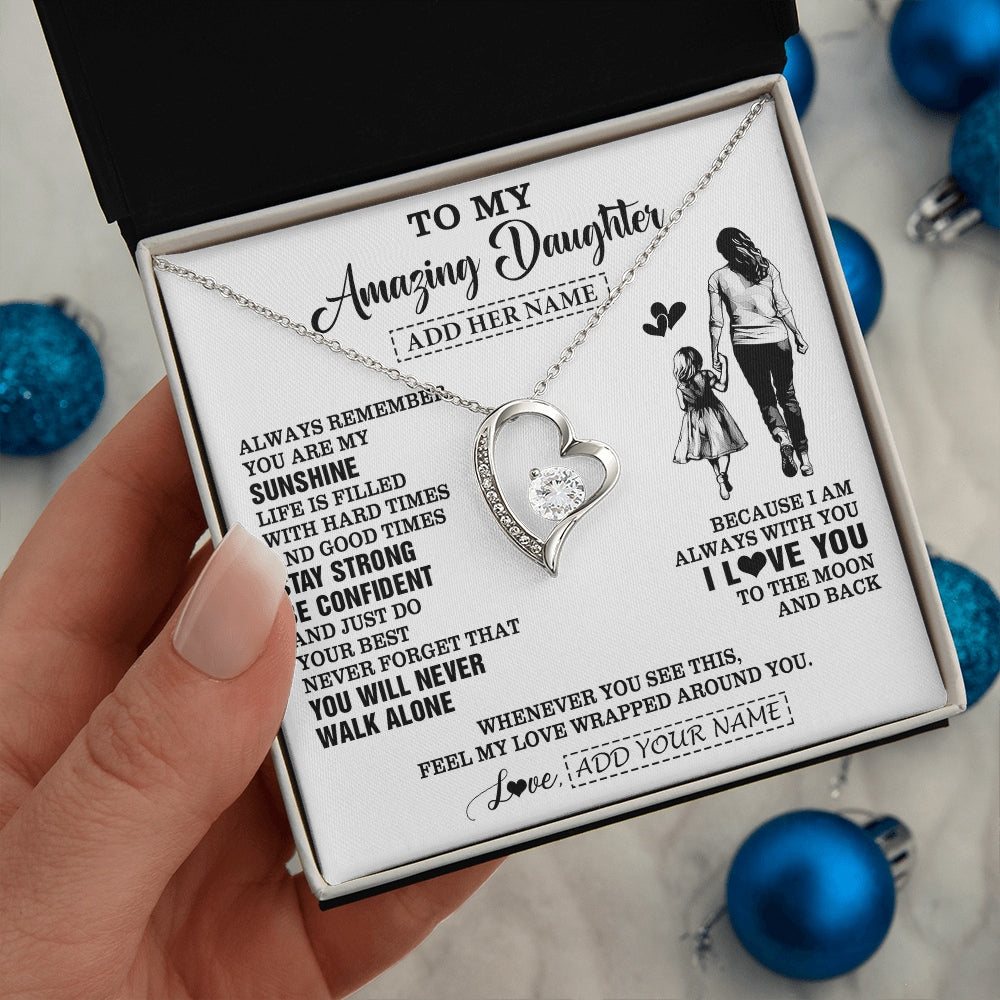Forever Love Necklace 14K White Gold Finish | 2 | Personalized To My Amazing Daughter Necklace From Mom Mother Woman It A Big Hug Daughter Birthday Gifts Graduation Christmas Custom Gift Box Message Card | https://teecentury.