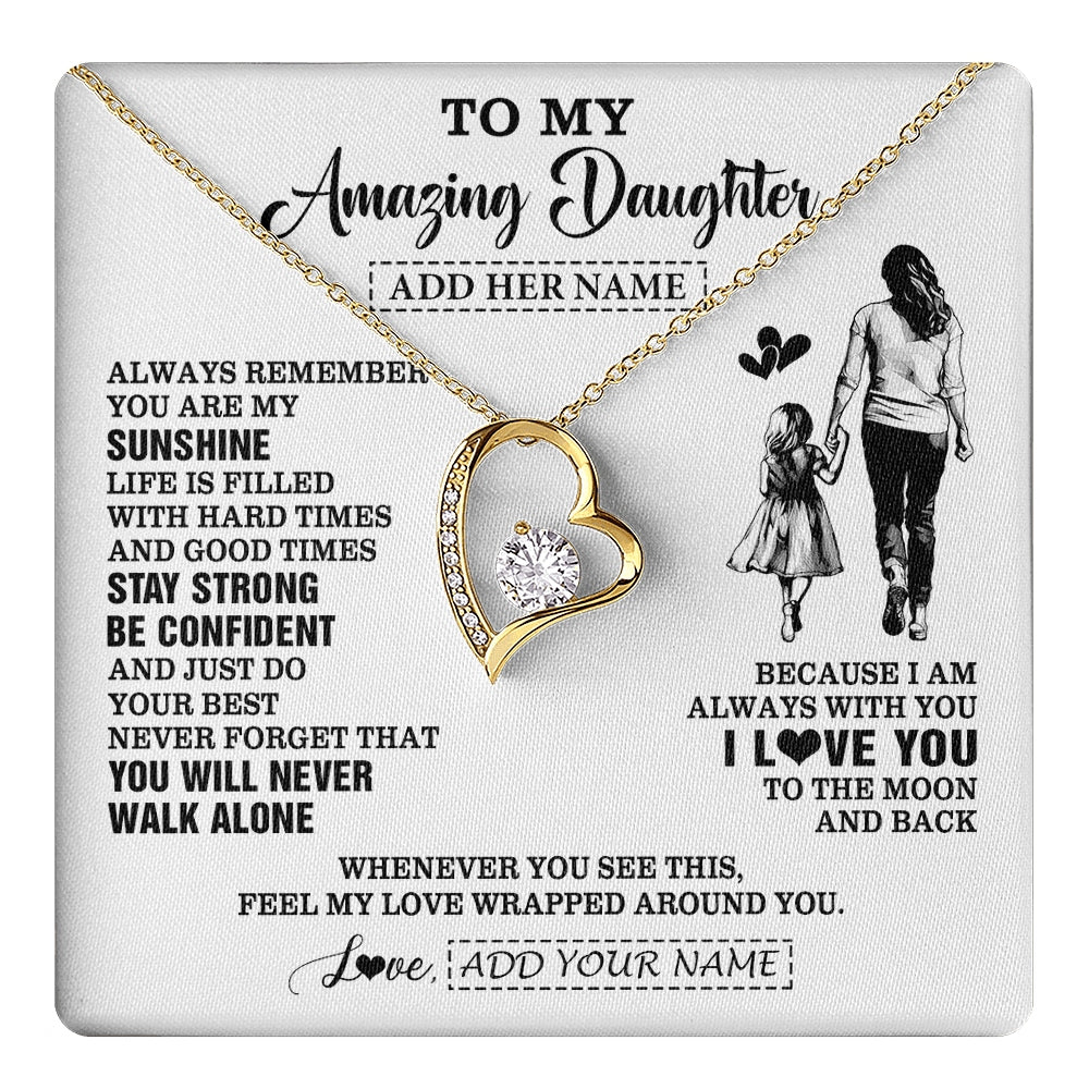 Forever Love Necklace 18K Yellow Gold Finish | 1 | Personalized To My Amazing Daughter Necklace From Mom Mother Woman It A Big Hug Daughter Birthday Gifts Graduation Christmas Custom Gift Box Message Card | https://teecentury.