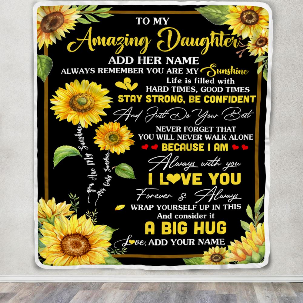 Personalized To My Amazing Daughter Sunflower Blanket From Mom Dad Mother My Sunshine Daughter Birthday Gifts Graduation Christmas Customized Fleece Blanket | teecentury