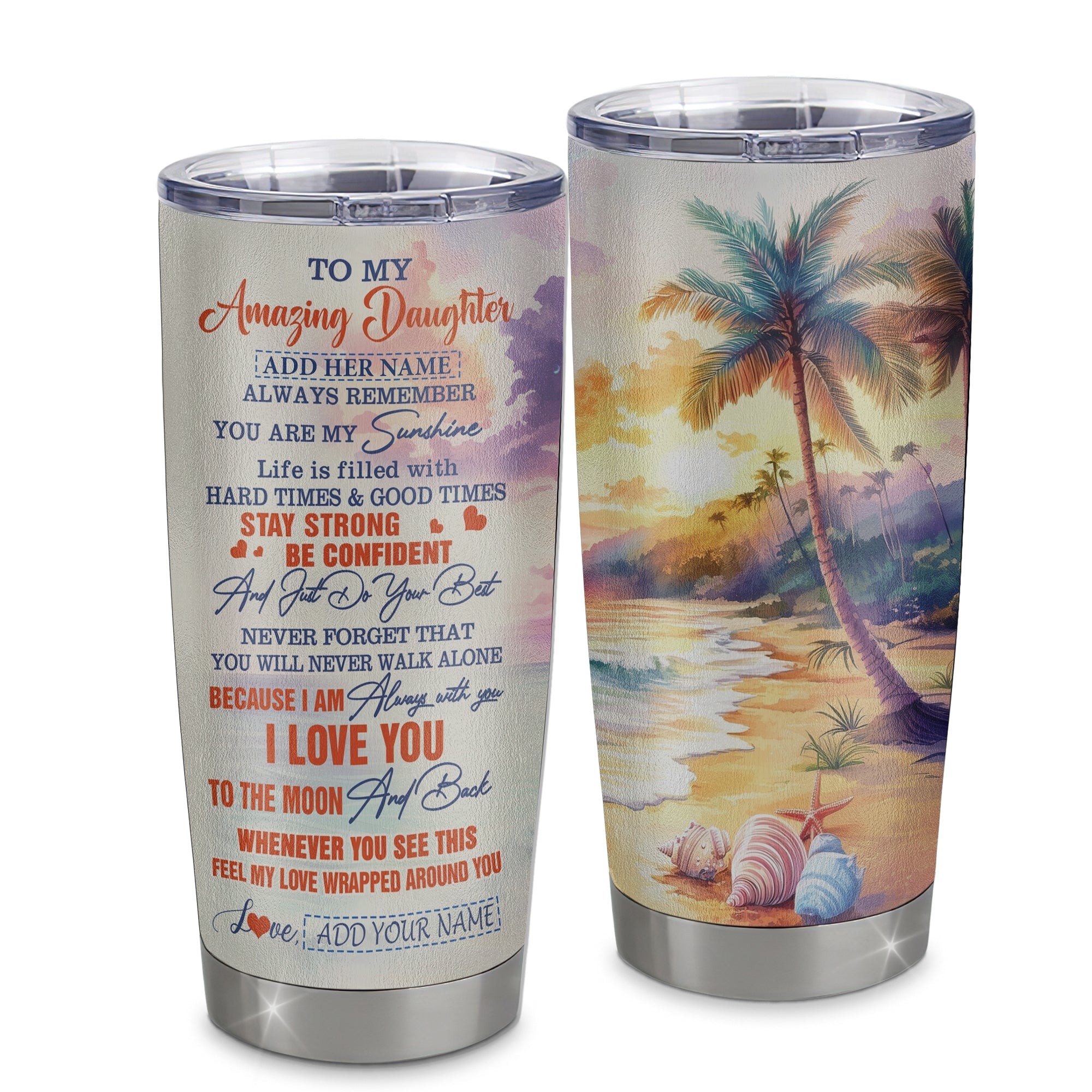Personalized To My Amazing Daughter Tumbler From Dad Mom Mother Beach It A Big Hug Daughter Birthday Gifts Graduation Christmas Custom Stainless Steel Travel Mug | teecentury