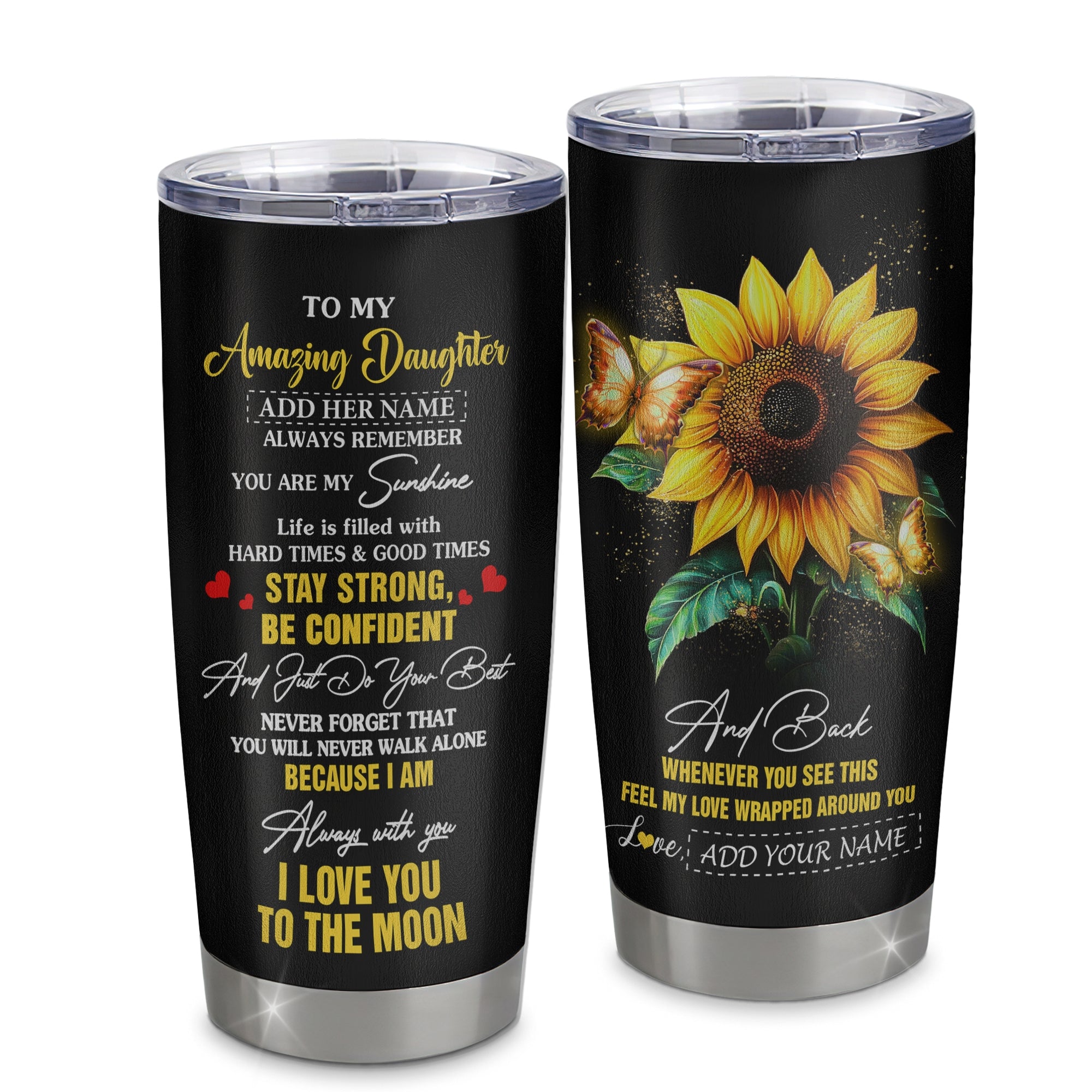 Personalized To My Amazing Daughter Tumbler From Dad Mom Mother Sunflower It A Big Hug Daughter Birthday Gifts Christmas Custom Stainless Steel Travel Mug | teecentury