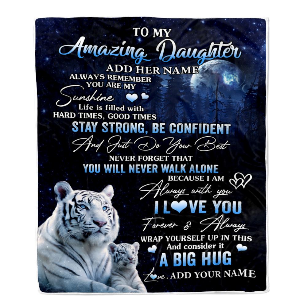Personalized To My Amazing Daughter White Tiger Blanket From Mom Dad Mother My Sunshine Daughter Birthday Gifts Graduation Christmas Customized Fleece Blanket | teecentury