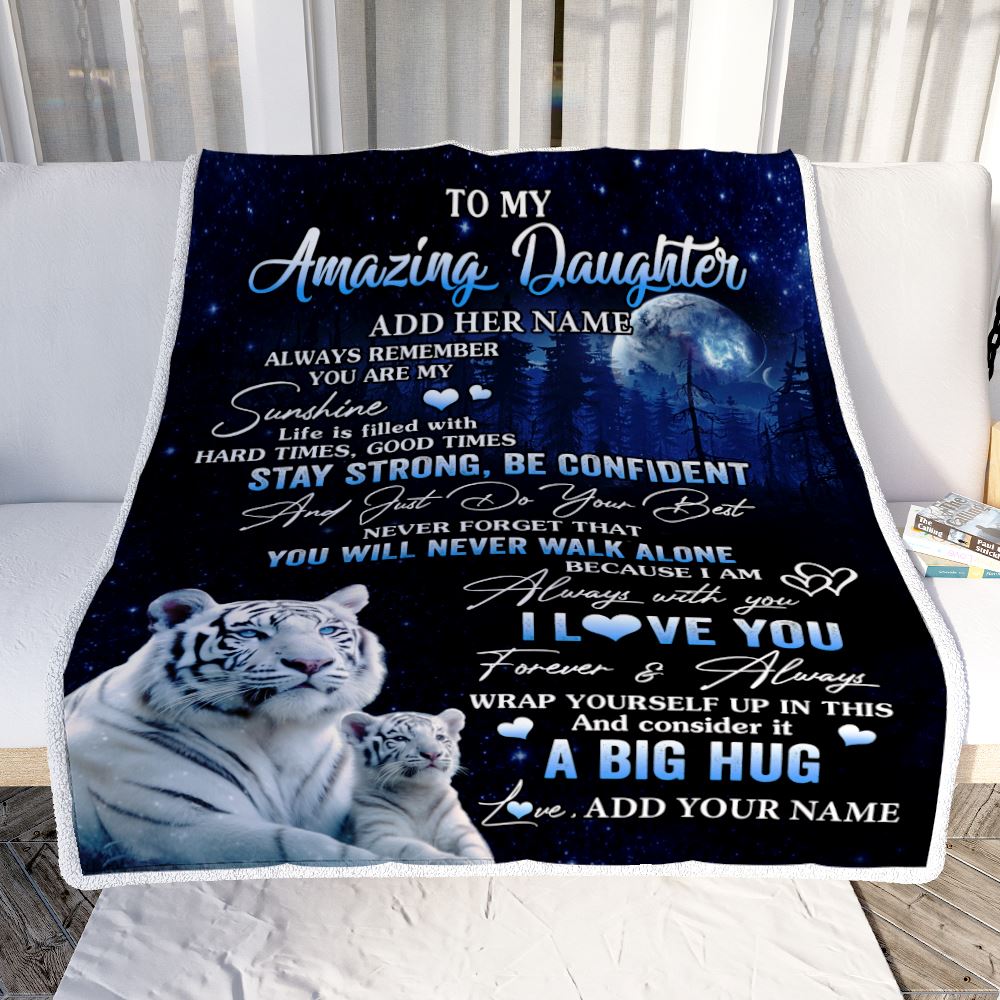 Personalized To My Amazing Daughter White Tiger Blanket From Mom Dad Mother My Sunshine Daughter Birthday Gifts Graduation Christmas Customized Fleece Blanket | teecentury