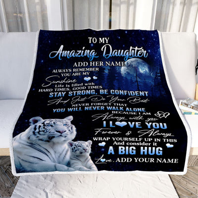 Personalized To My Amazing Daughter White Tiger Blanket From Mom Dad Mother My Sunshine Daughter Birthday Gifts Graduation Christmas Customized Fleece Blanket | teecentury
