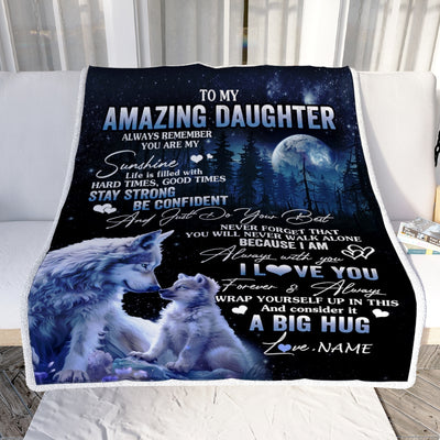 Personalized To My Amazing Daughter Wolf Blanket From Mom Dad Mother Moon Wolf Daughter Birthday Graduation Christmas Customized Fleece Throw Blanket | teecentury