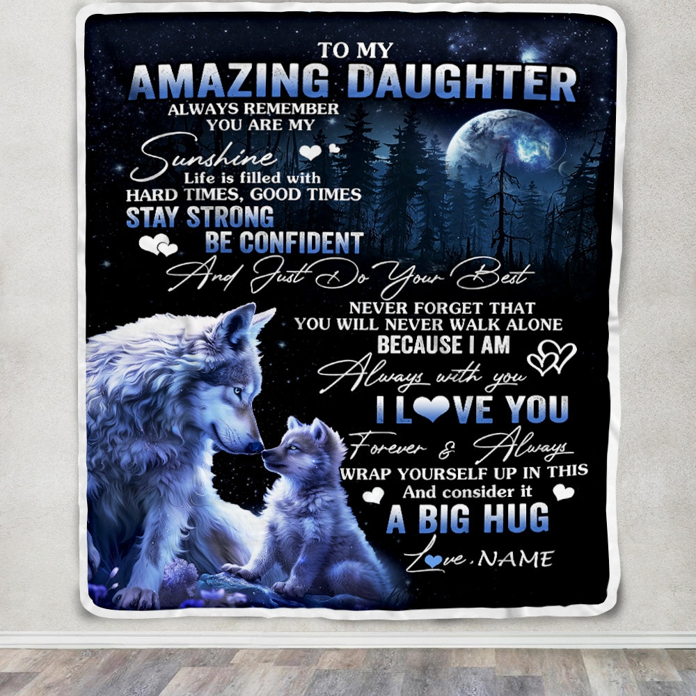 Personalized To My Amazing Daughter Wolf Blanket From Mom Dad Mother Moon Wolf Daughter Birthday Graduation Christmas Customized Fleece Throw Blanket | teecentury