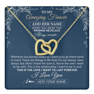 Interlocking Hearts Necklace 18K Yellow Gold Finish | 1 | Personalized To My Amazing Fiancee Necklace From Fiance Promise Necklace Birthday Gifts For Fiancee For Her Valentines Christmas Custom Gift Box Message Card | https://teecentury.