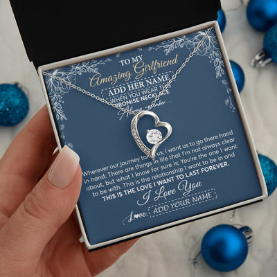Forever Love Necklace 14K White Gold Finish | 2 | Personalized To My Amazing Girlfriend Necklace From Boyfriend Promise Necklace Birthday Gifts For Girlfriend Valentines Christmas Custom Gift Box Message Card | https://teecentury.