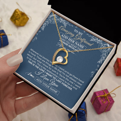 Forever Love Necklace 18K Yellow Gold Finish | 2 | Personalized To My Amazing Girlfriend Necklace From Boyfriend Promise Necklace Birthday Gifts For Girlfriend Valentines Christmas Custom Gift Box Message Card | https://teecentury.