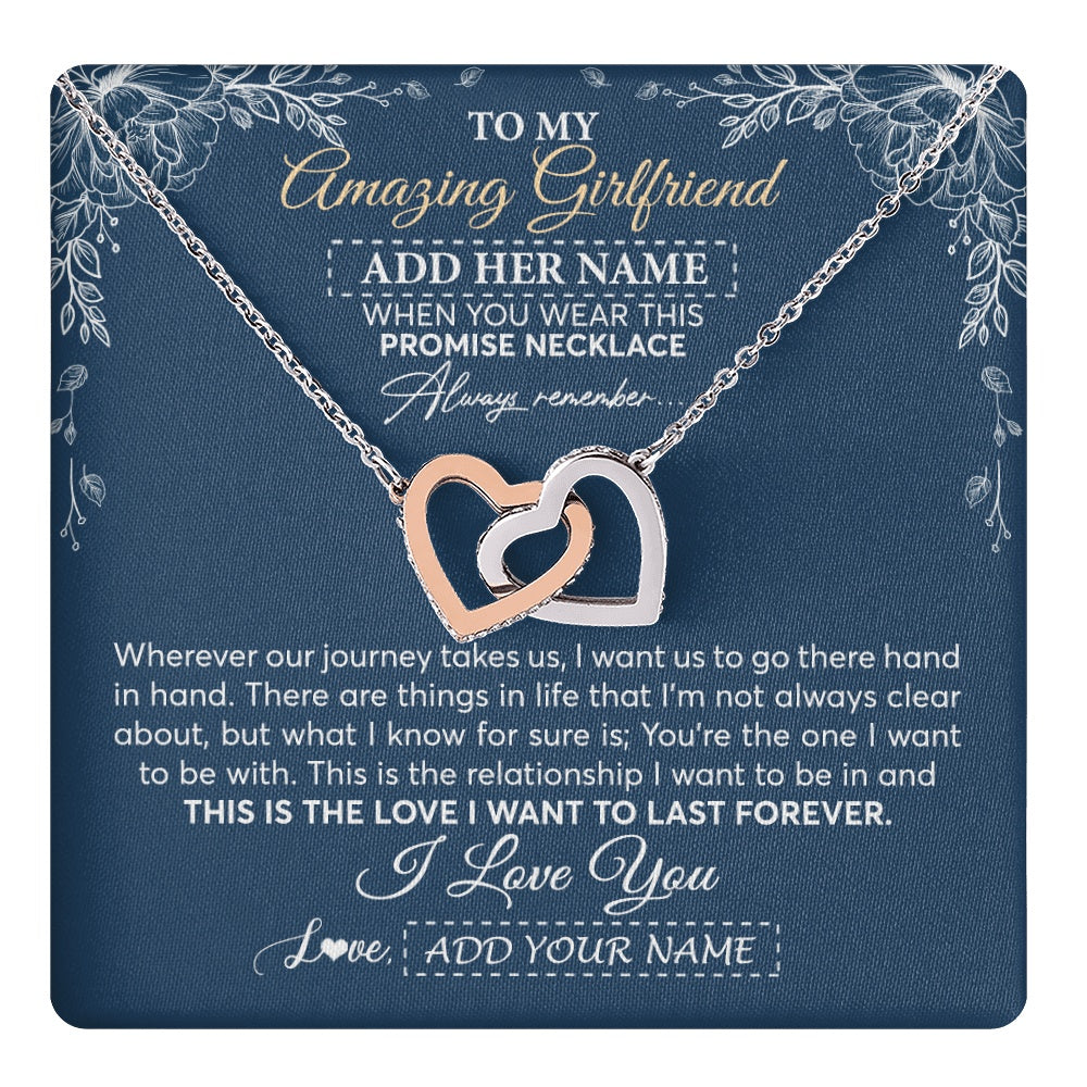 Interlocking Hearts Necklace Stainless Steel & Rose Gold Finish | 1 | Personalized To My Amazing Girlfriend Necklace From Boyfriend Promise Necklace Birthday Gifts For Girlfriend Valentines Christmas Custom Gift Box Message Card | https://teecentury.