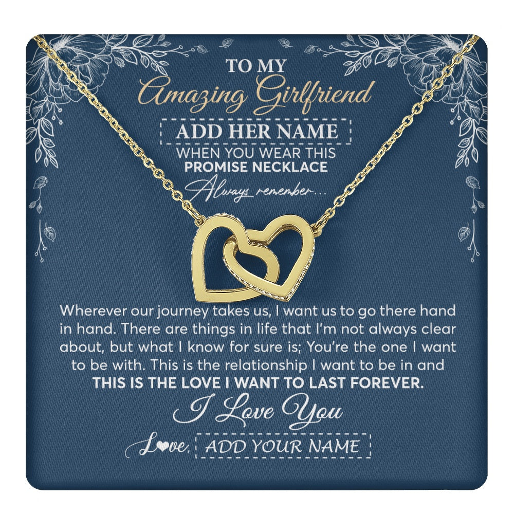 Interlocking Hearts Necklace 18K Yellow Gold Finish | 1 | Personalized To My Amazing Girlfriend Necklace From Boyfriend Promise Necklace Birthday Gifts For Girlfriend Valentines Christmas Custom Gift Box Message Card | https://teecentury.