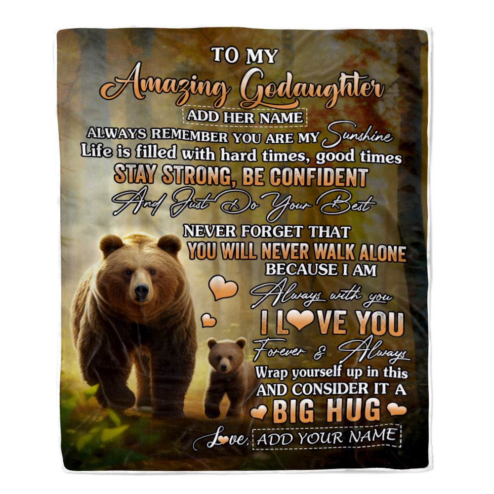 Personalized To My Amazing Goddaughter Bear Blanket From Godmother Uncle My Sunshine Goddaughter Birthday Gifts Graduation Christmas Customized Fleece Blanket | teecentury