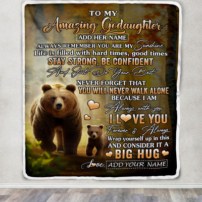 Personalized To My Amazing Goddaughter Bear Blanket From Godmother Uncle My Sunshine Goddaughter Birthday Gifts Graduation Christmas Customized Fleece Blanket | teecentury