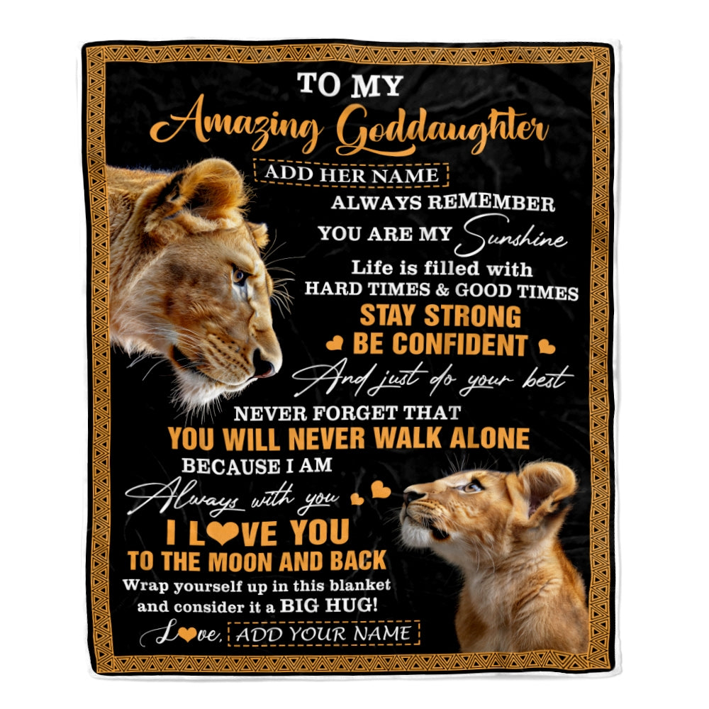 Personalized To My Amazing Goddaughter Blanket From Godmother Aunt Lion It A Big Hug Goddaughter Birthday Gifts Graduation Christmas Custom Fleece Blanket | teecentury
