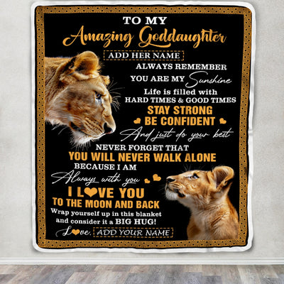 Personalized To My Amazing Goddaughter Blanket From Godmother Aunt Lion It A Big Hug Goddaughter Birthday Gifts Graduation Christmas Custom Fleece Blanket | teecentury