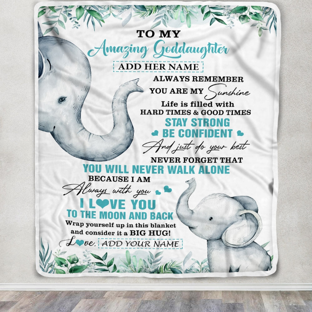 Personalized To My Amazing Goddaughter Blanket From Godmother Elephant It A Big Hug Goddaughter Birthday Gifts Graduation Christmas Custom Fleece Blanket | teecentury