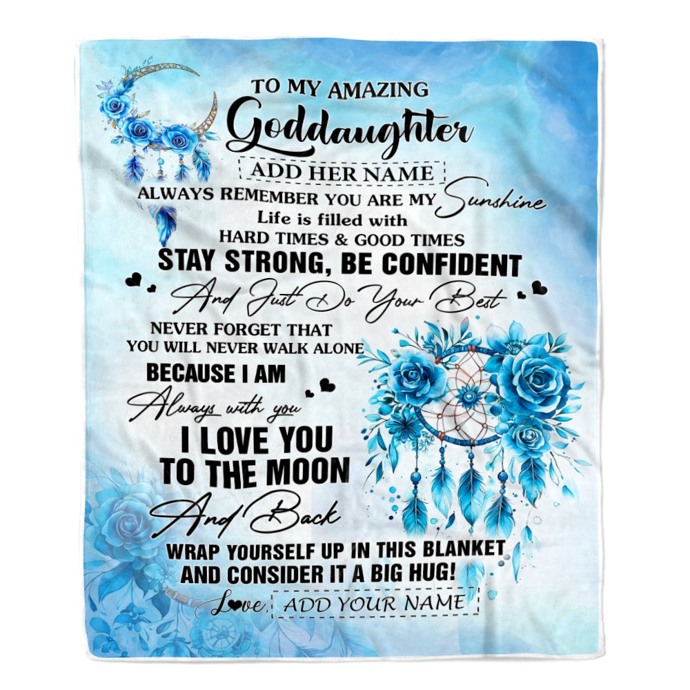 Personalized To My Amazing Goddaughter Blanket From Godmother Uncle Dream Catcher It A Big Hug Goddaughter Birthday Gifts Christmas Customized Fleece Blanket | teecentury