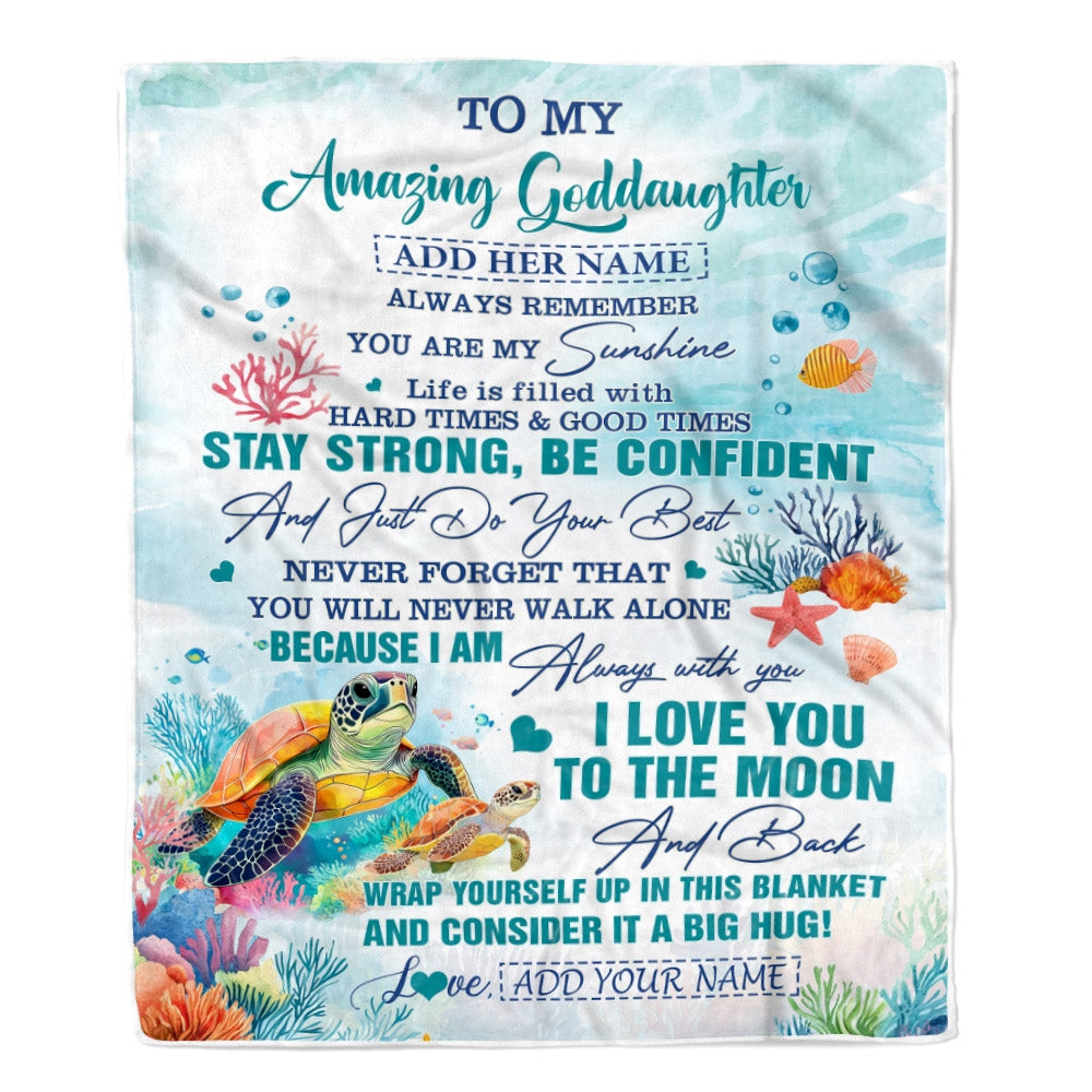 Personalized To My Amazing Goddaughter Blanket From Godmother Uncle Turtle It A Big Hug Goddaughter Birthday Gifts Graduation Christmas Custom Fleece Blanket | teecentury